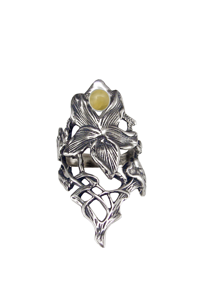 Sterling Silver Woman Maiden's Flower Ring With Yellow Aragonite Size 9